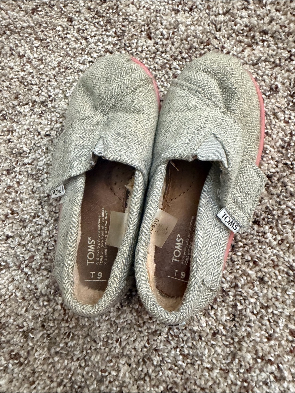Grey Herringbone Tweed Fleece-Lined TOMS - Toddler Size 9